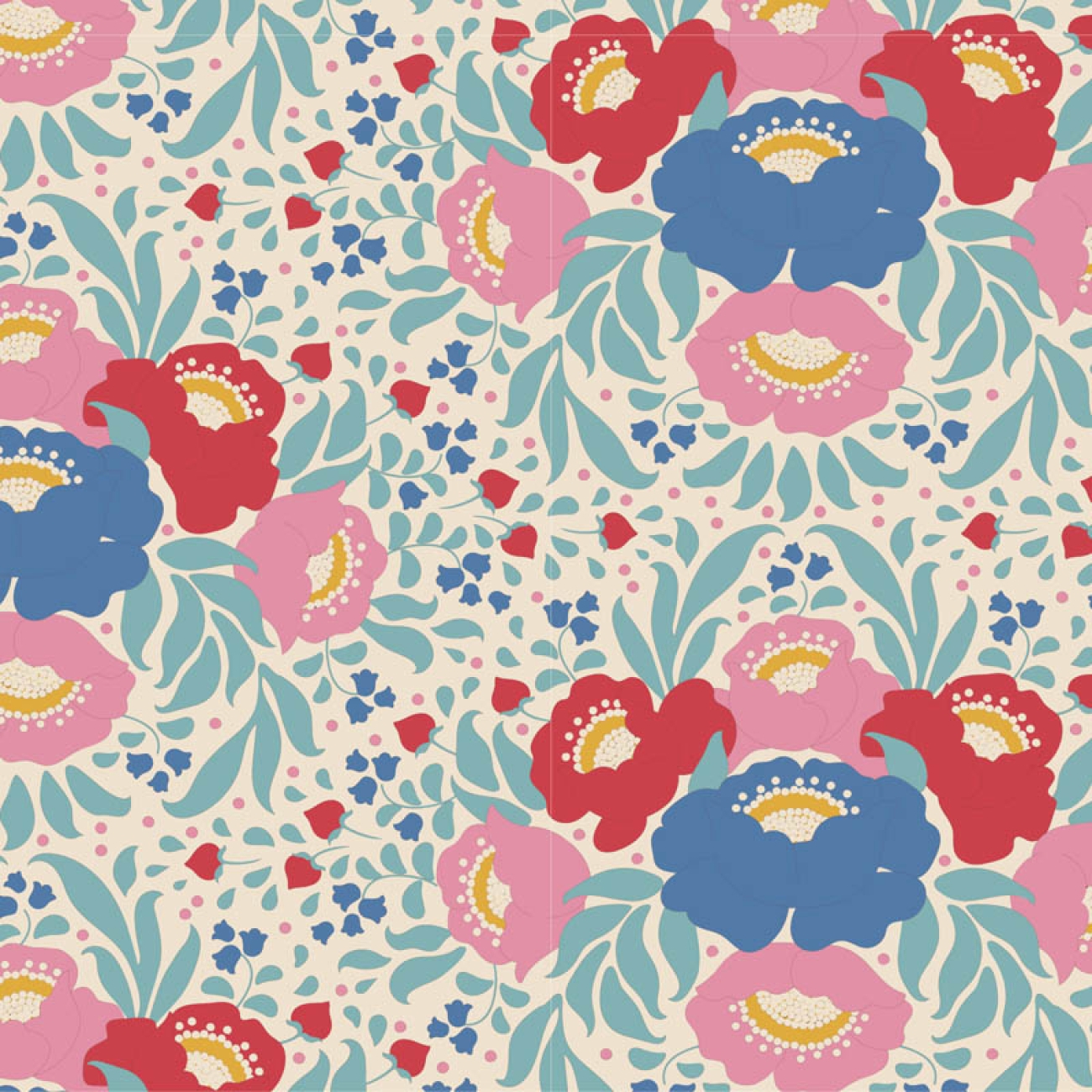 Tilda Patchwork Stoff Baumwolle - Jubilee - Autumn Bouquet Teal